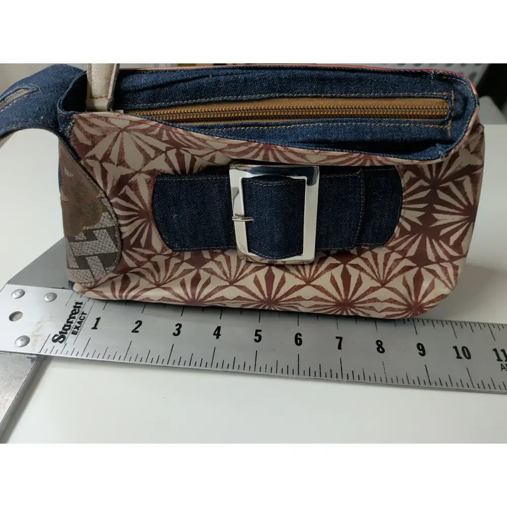 Vintage Y2K Custo Barcelona Graphic Art Leather Denim Handbag